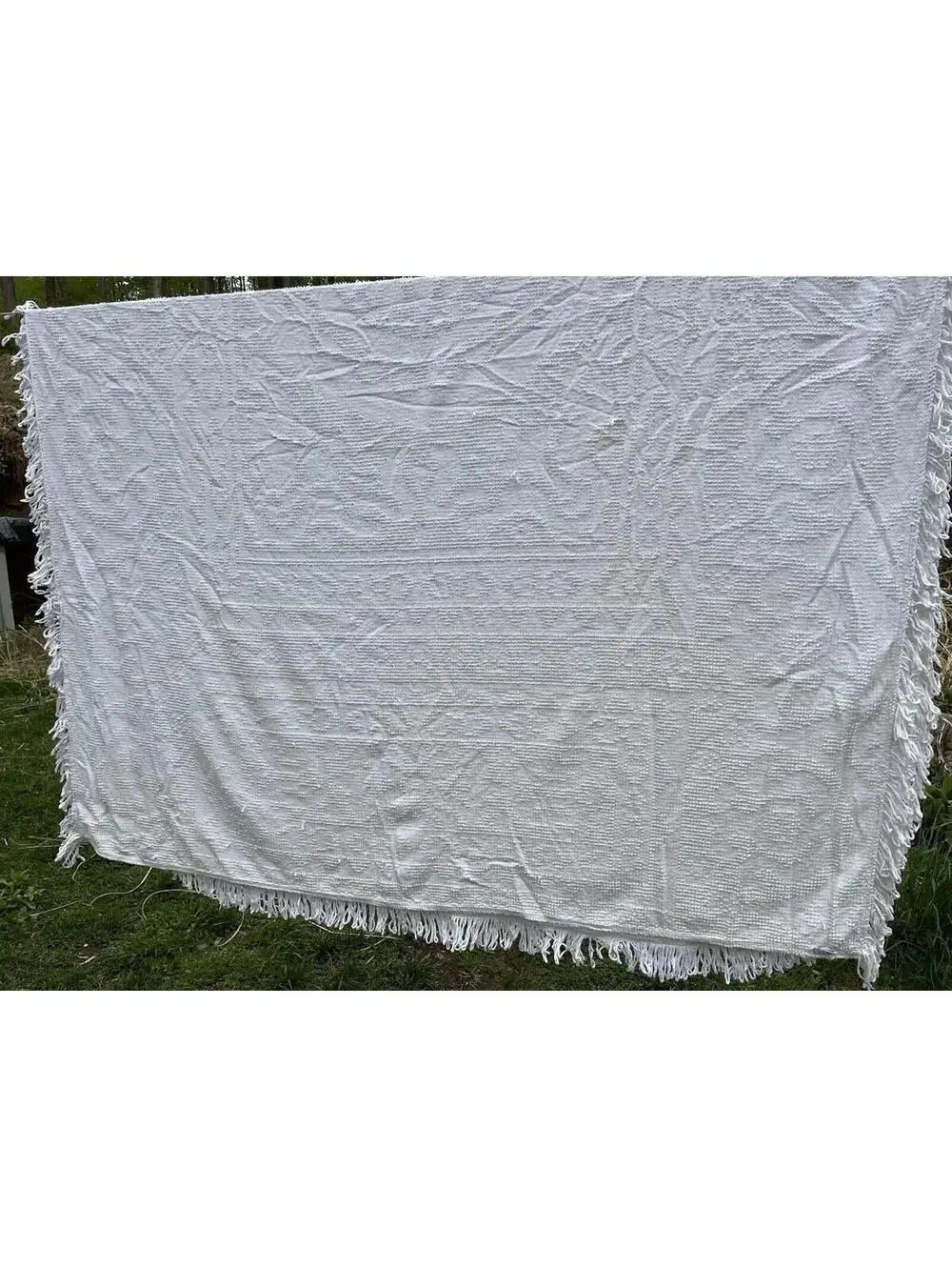 72x101” Bates White Vintage Hobnail Chenille Bedspread Coverlet Twin Comforter